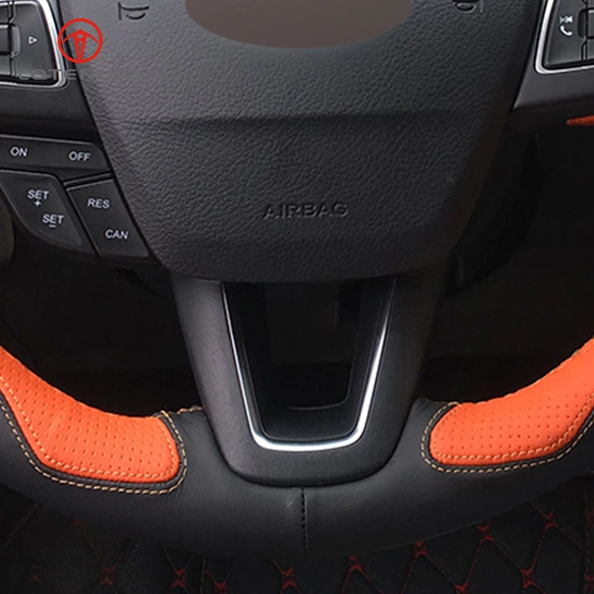 LQTENLEO черный оранжевый кожаный чехол на руль для Ford Focus 3- Kuga Escape C-MAX Ecosport- Eco sport
