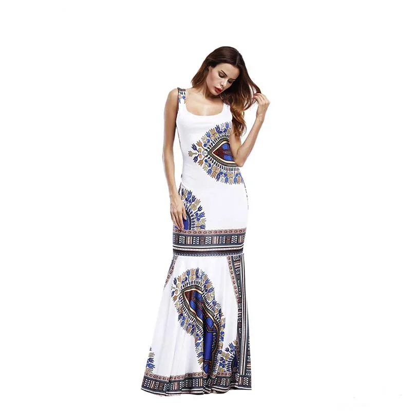 2018 летнее женское длинное платье с принтом в африканском стиле модное