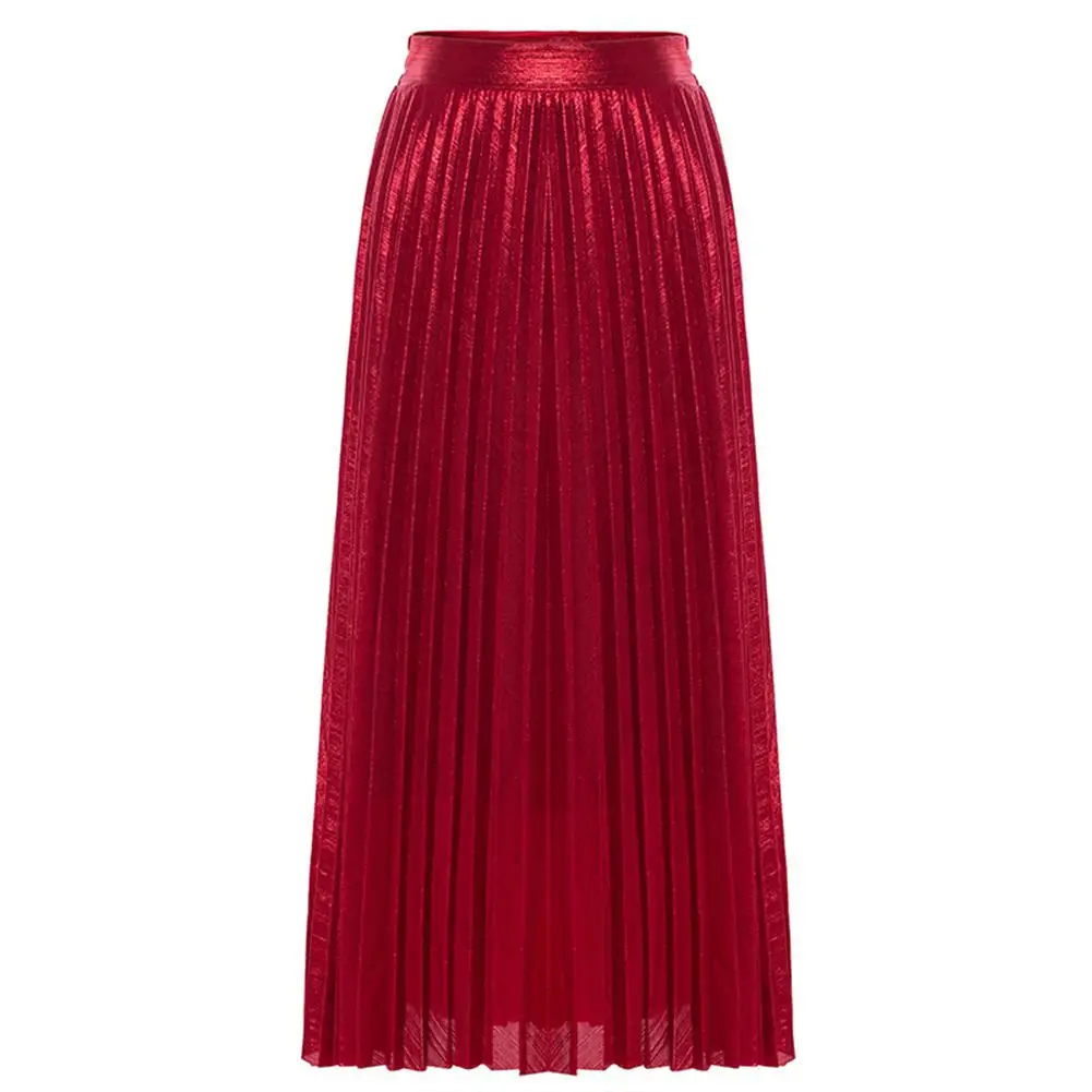 red Новая Yfashion Женская модная бронзовая длинная Плиссированная повседневная юбка с высокой талией - Цвет: red