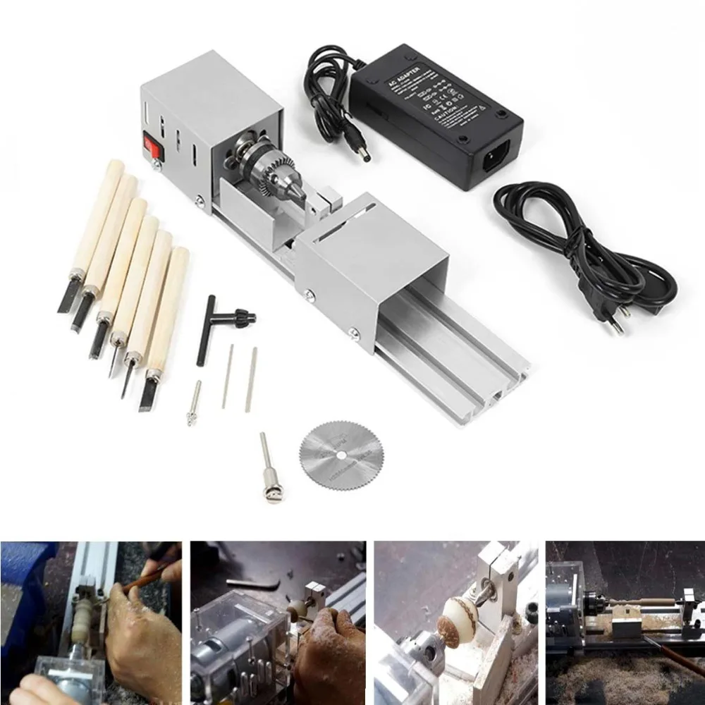 DC12-24V 96W Mini Lathe Beads Machine Woodwork DIY Standard Set with Power carving cutter Wood |