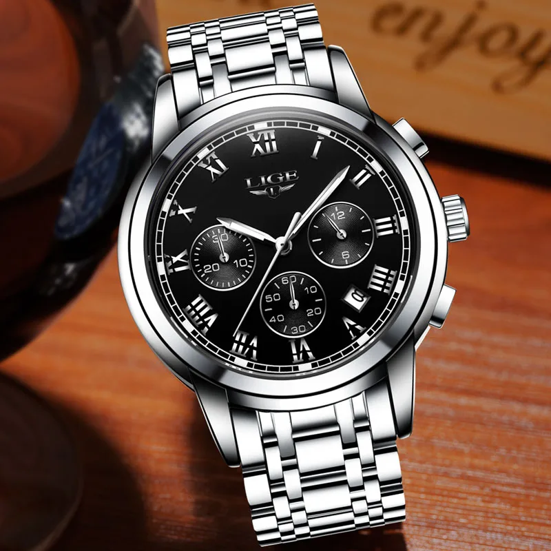 Новинка 2017 года Для мужчин часы Элитный бренд LIGE хронограф спортивные