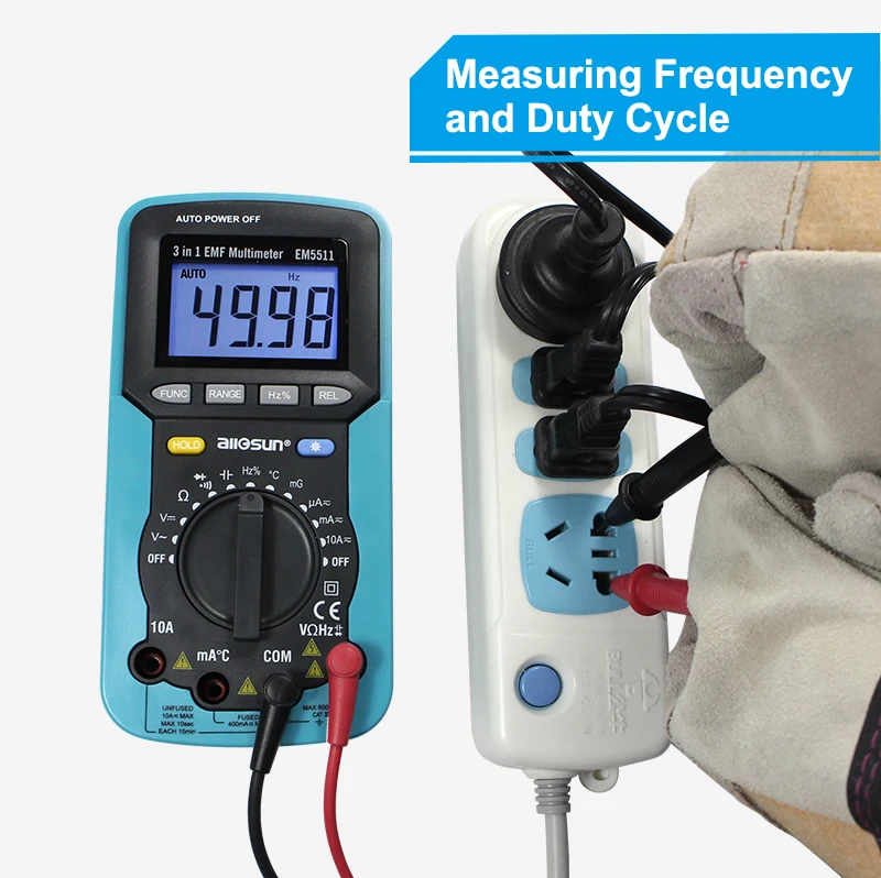 Все-солнце EM5511 EMF Цифровой мультиметр 3 в 1 EMF мультиметр Подсветка ЖК-дисплей Тестер Многофункциональный мультиметры EMF тестер