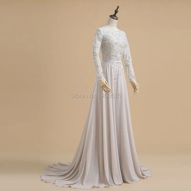 Реальный образец ТРАПЕЦИЕВИДНОЕ шифоновое платье с длинным рукавом и бисером 2020