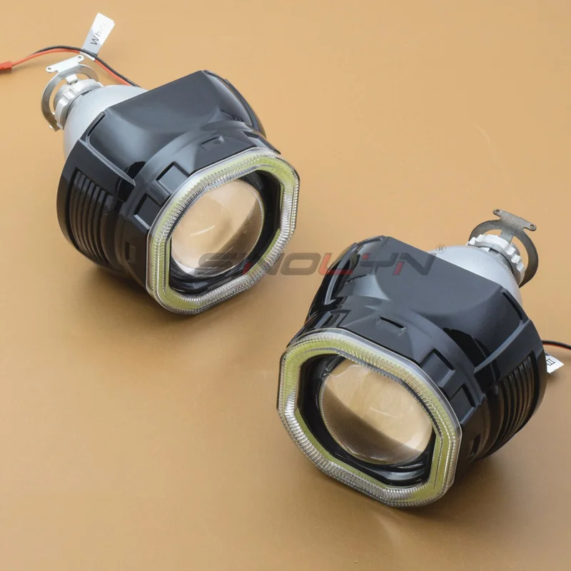Sinolyn Mini 2,5 ''COB светодиодный ангельские глазки Halo DRL HID автомобильный проектор Объектив фары би-ксенон модифицированный черный комплект H1 H4 H7 Devil Eye