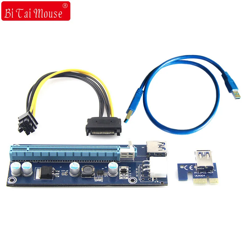 VER006C 60 см PCIe pci e 1X к 16X Riser Card Extender + кабель USB 3.0/SATA 15Pin 6Pin мощность шнур для btc ltc