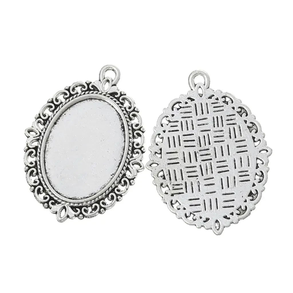 DoreenBeads 3 Серебристый Овальный Цветок рамка бусины настройки 39x29 мм результаты