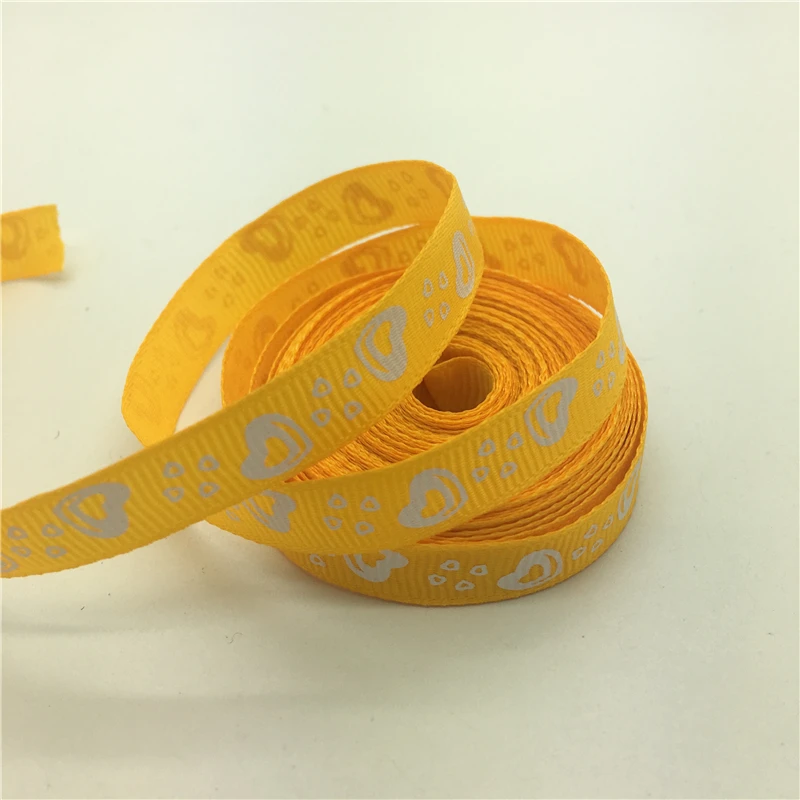 Yellow 5 ярдов/партия, 3/8 дюйма, 10 мм, корсажная лента с принтом «любовь» для волос в виде банта, для свадьбы, рождественской вечеринки, украшения, рукоделие - Цвет: Yellow