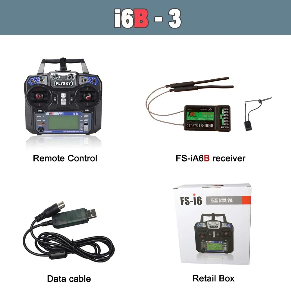 Flysky FS-i6 FS I6 2,4G 6ch RC передатчик контроллер FS-iA6 или FS-iA6B приемник для RC вертолет самолет Квадрокоптер планер Дрон - Цвет: i6B Retail Data