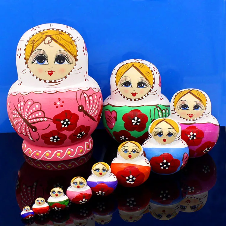 Деревянные русские игрушки-матрешки 10 шт./компл. ручная работа традиционные