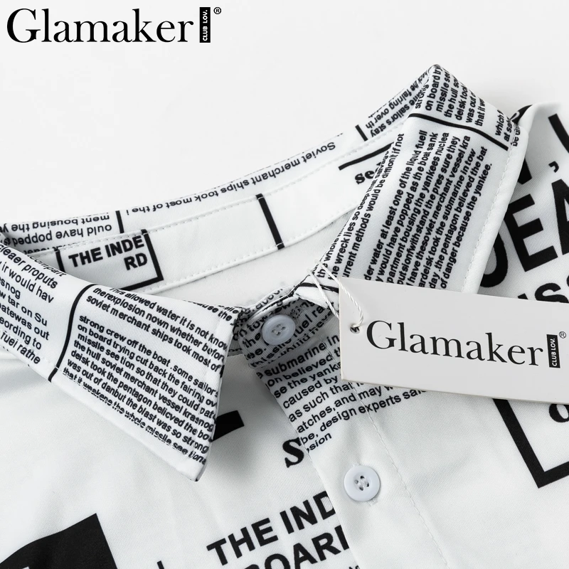 Glamaker, газетный принт, блузка с буквенным принтом, рубашка, женская, длинный рукав, сексуальная, винтажная, женская блузка, белая, осенняя, элегантная, офисная, топ для девушек