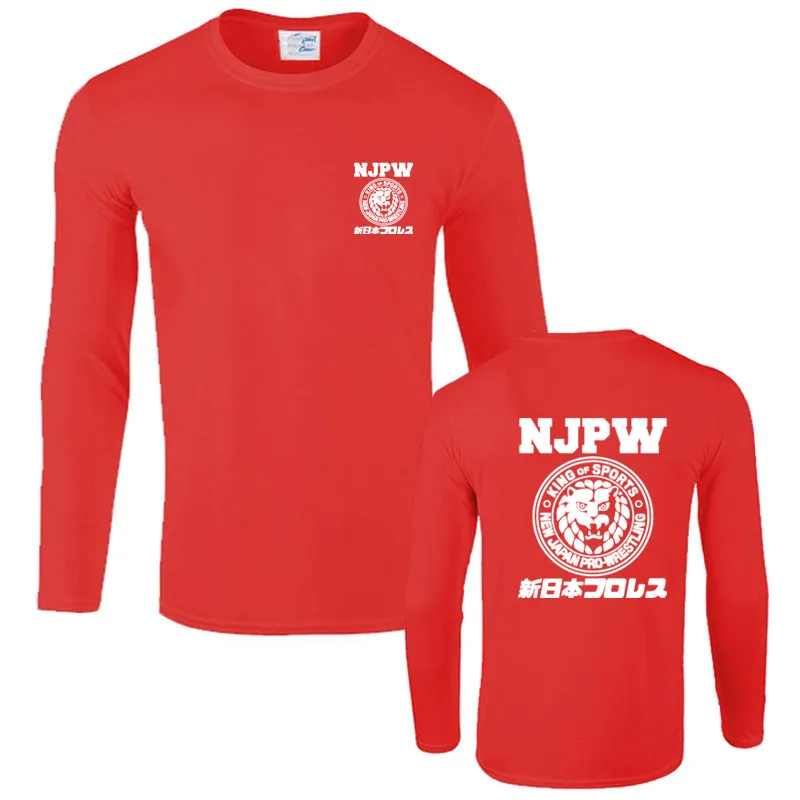red Модные Njpw мастурбатор для мужчин! Профессиональный РЕСЛИНГ Puroresu логотип со львом футболки Для мужчин хлопковая футболка с длинным рукавом в стиле «хип футболка хип-хоп Харадзюку уличная одежда - Цвет: red
