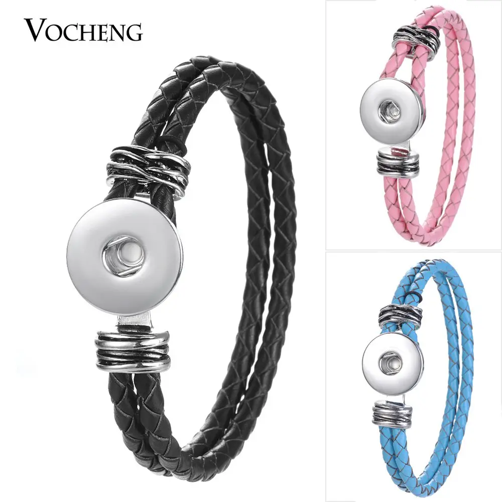 

10PCS/Lot Wholesale 18mm Vocheng Interchangeable Jewelry 5 Colors Leather Double Braided Snap Button Bangle NN-509*10