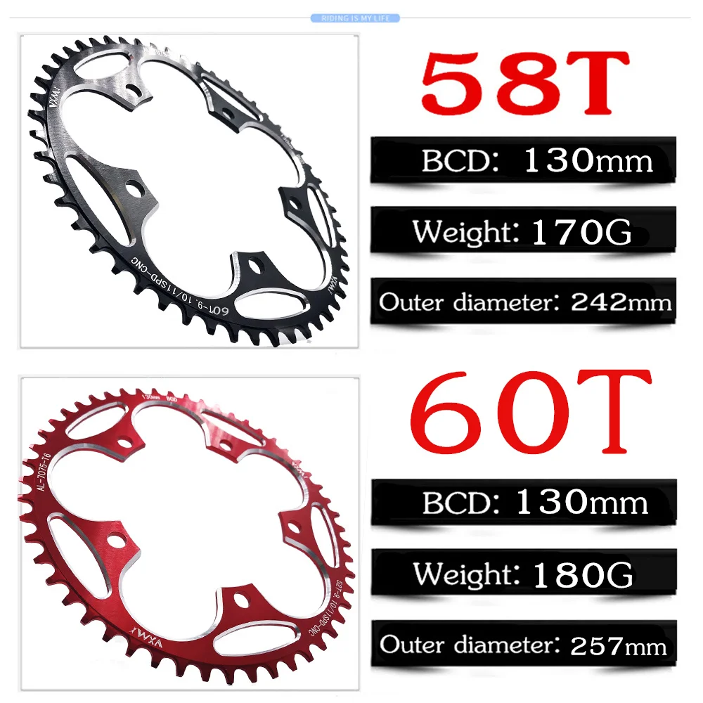 VXM Road Bicylcle 130BCD 50T 52T 54T 56T 58T 60T Narrow Wide Chainwheel Bike Alloy Ultralight Climbing Power Chainring Plate