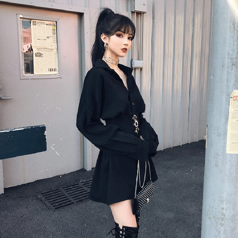 Женская блузка черная с поясом на весну 2019 | одежда