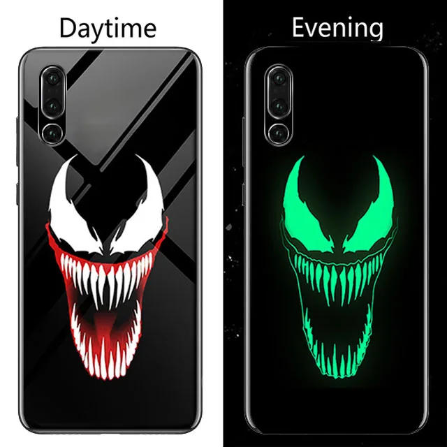 Coque чудо-яд светящийся стеклянный чехол для телефона huawei P30 P20 Pro Lite P10 Plus Honor 10 9 9X 8X i Железный человек Бэтмен чехол Funda - Цвет: Venom 2