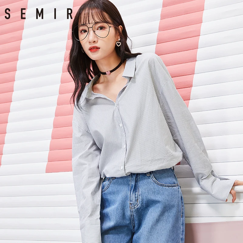 SEMIR Shirtss рубашки с длинными рукавами Блузка для женщин 2018 Новая мода полоса 100%