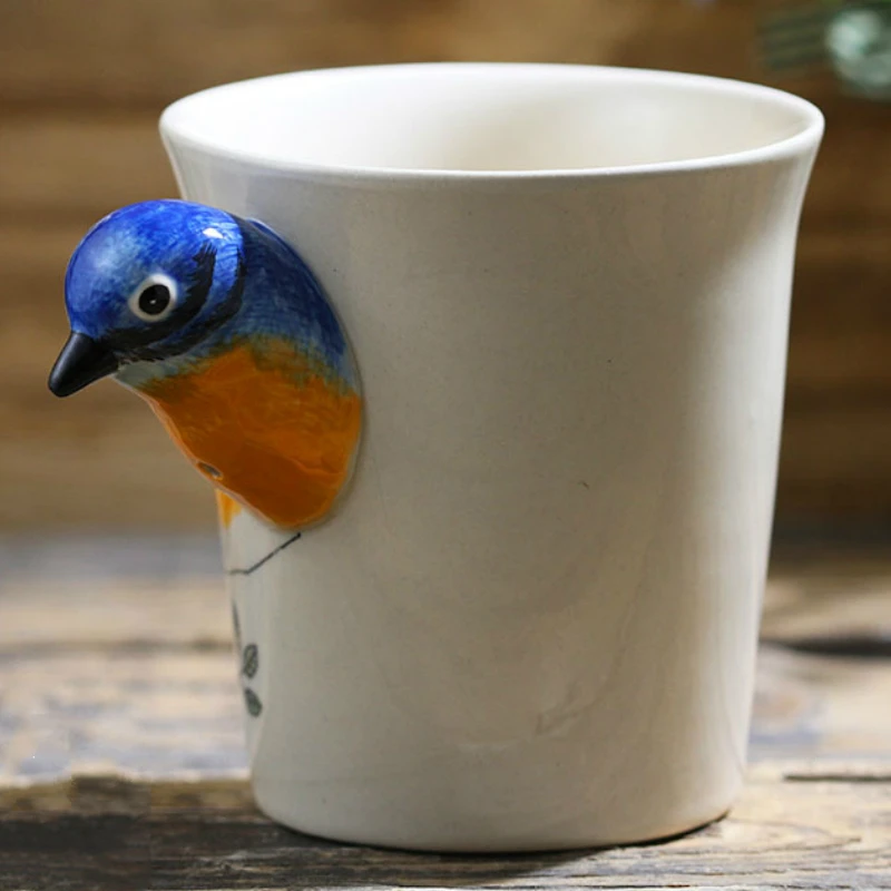 200ML3D Stereo Blue Bird Coffee Mug Hand-painted Animal Ceramic Cup Cute Cartoon Gift Mug Personality Cup Hand cups and mugs