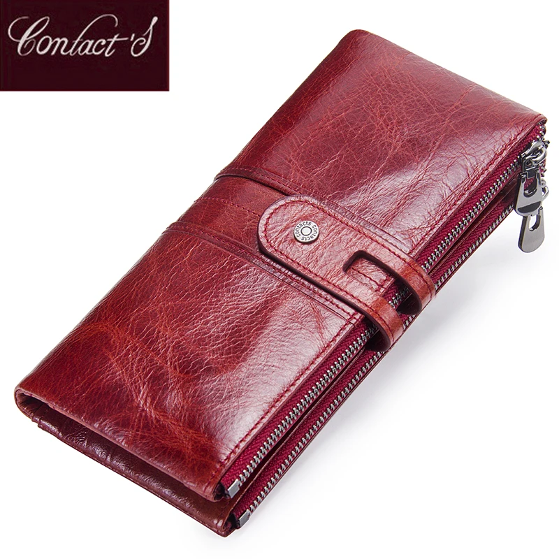 

Contact's Women Purses Long Zipper Genuine Leather Ladies Clutch Bags With Cellphone Holder High Quality Card Holder Wallet