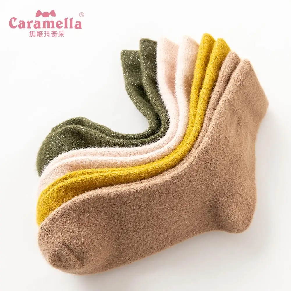 Caramella/4 пар/лот, женские носки, высокое качество, зимние толстые носки для дома, длинные носки, люрекс, махровые носки, повседневные Хлопковые женские носки, подарок