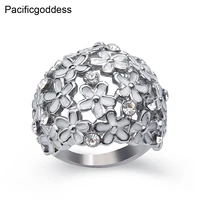 pacificgoddess multiple white bloom rings with fine zircon stainless steel jewelry for party women gift