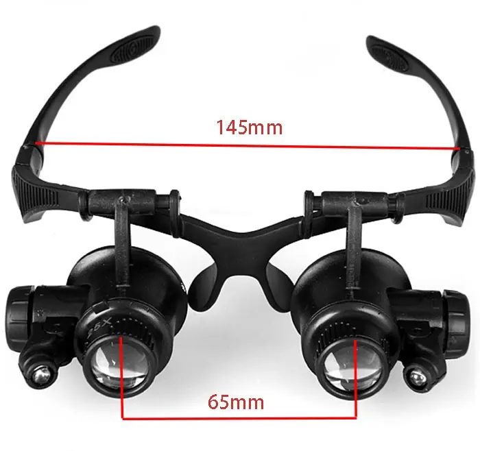 

Magnifying Glass Lupas 10X 15X 20X 25X Magnifier Double Eye Glasses Loupe Lens Jeweler Watch Repair Magnifier with 2 LED Lights