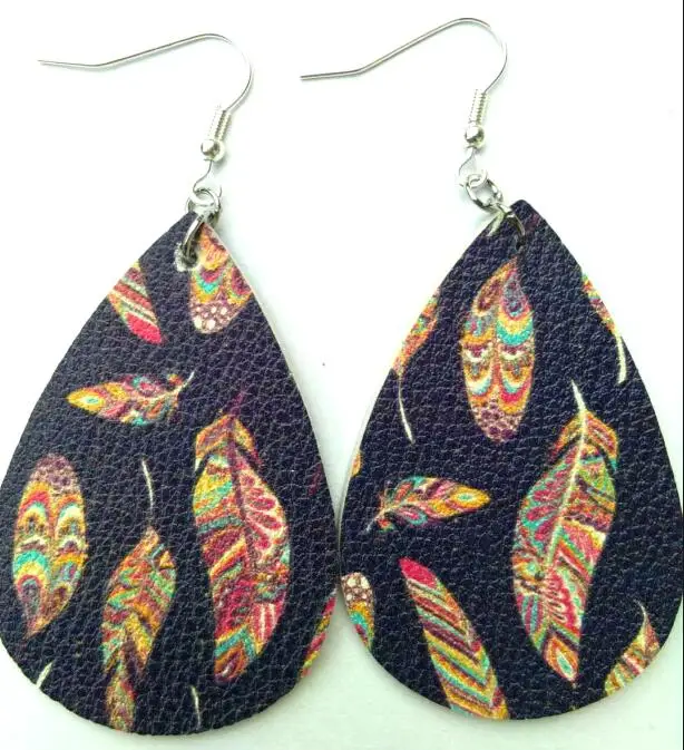 12 New Teardrop PU Leather Earrings Lightweight Leaf Petal Drop Earrings Valentines Day Gift For Women Girls - Окраска металла: 12