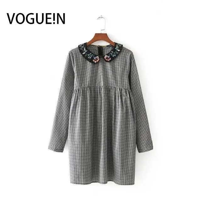 Женское мини платье VOGUEIN с цветочной вышивкой и длинным рукавом на молнии|mini