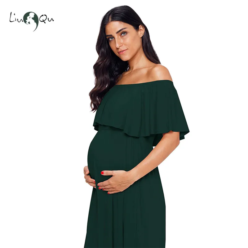 

Womens Off Shoulder Ruffle Party Maternity Dresses Beach Maxi Pregnancy Dress photography photo shoot Premama Pregnant Clothes