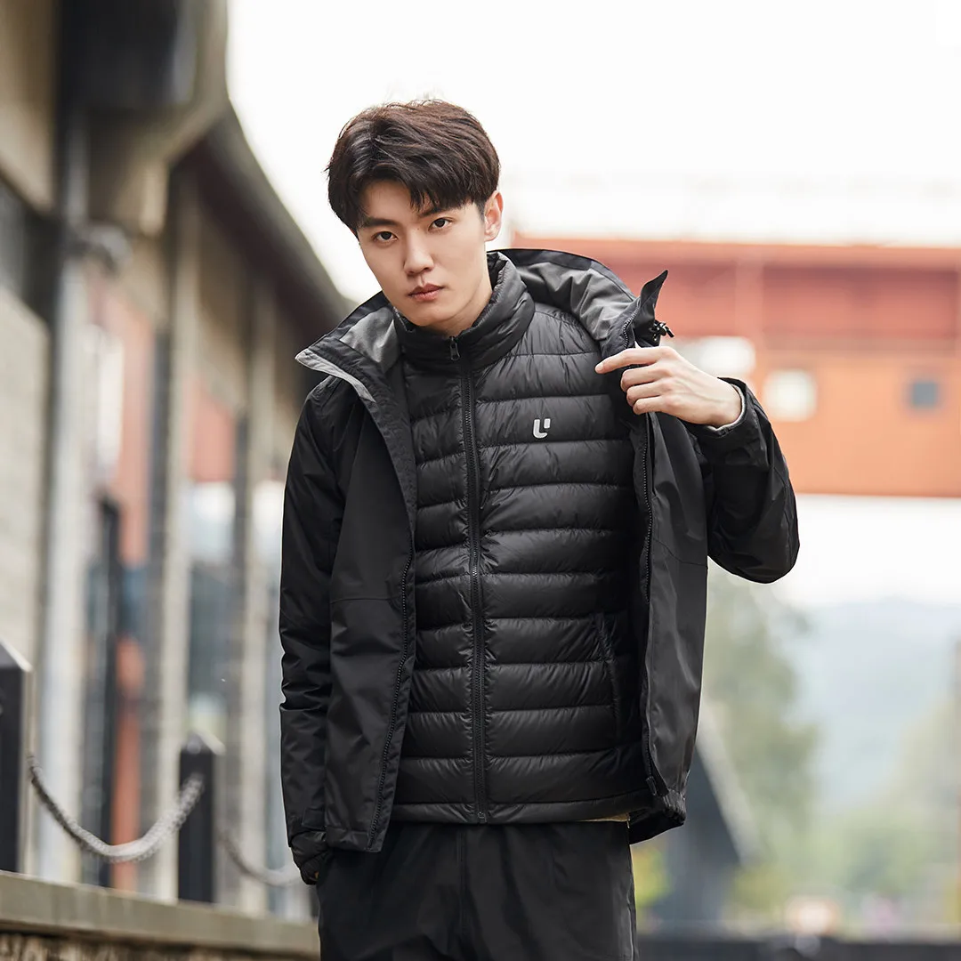 Men Black S Xiaomi 3-в-1 путешествия пуховик Водонепроницаемый бомбер Для мужчин Для женщин куртки для пар куртка из искусственной кожи pu ветровка куртка с капюшоном в стиле хип-хоп Уличная одежда - Цвет: Men Black S