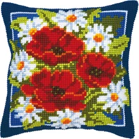 TH Poppy flowers DIY Набор для рукоделия Подушка с вышивкой из акриловой пряжи Гобелен Холст Подушка передняя Вышивка крестом Наволочка - Цвет: Прозрачный