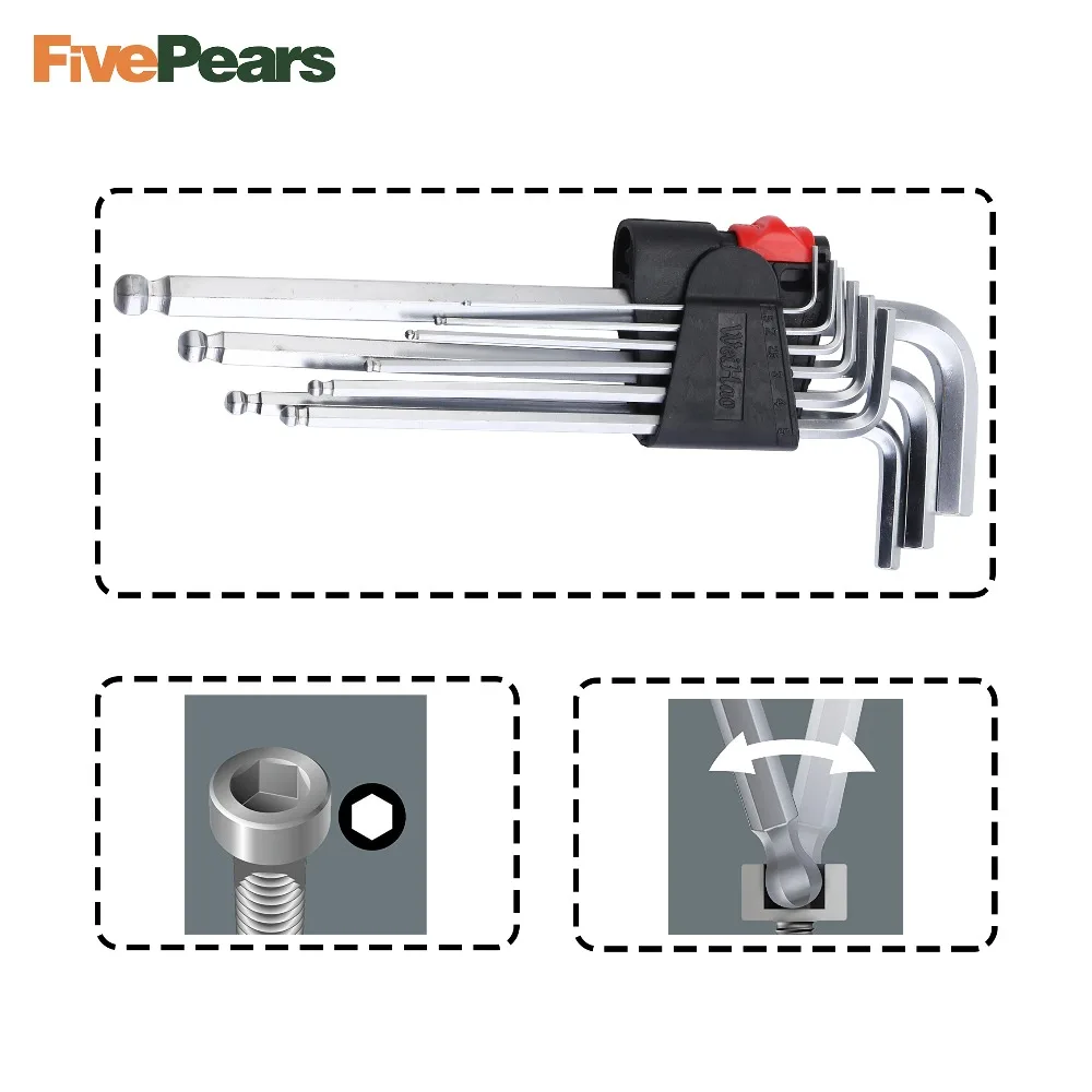 9 шт./компл. Набор шестигранных ключей Прочный хромированный Ванадиевой гаечные