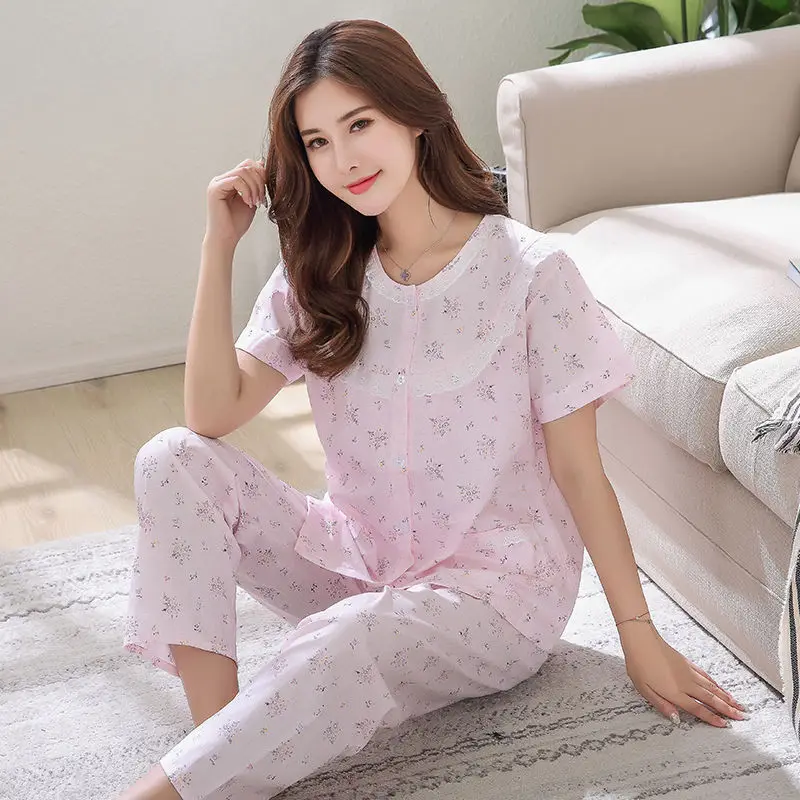 Style 12 Пижамный комплект Для женщин летние платья для мамы с сексуальным цветочным пижамы из хлопка, ночная рубашка, 2 шт./компл. длинные штаны Шорты, рубашка Большой Размеры для беременных домашняя мамы, одежда для сна - Цвет: Style 12