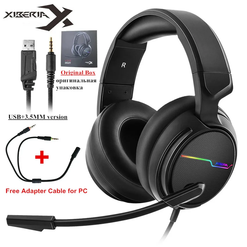 USB-3.5-Retail Box Оригинальная игровая гарнитура Xiberia V20 для PS4, новинка, xbox One, с USB+ 3,5 мм/USB 7,1, игровые наушники, PC Gamer, гарнитура, микрофон, светодиодный светильник - Цвет: USB-3.5-Retail Box