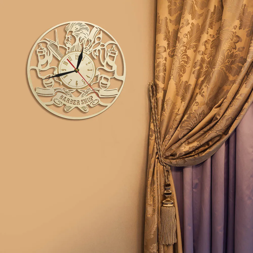 Парикмахерские настенные часы Экологичные натуральные парикмахерские магазин