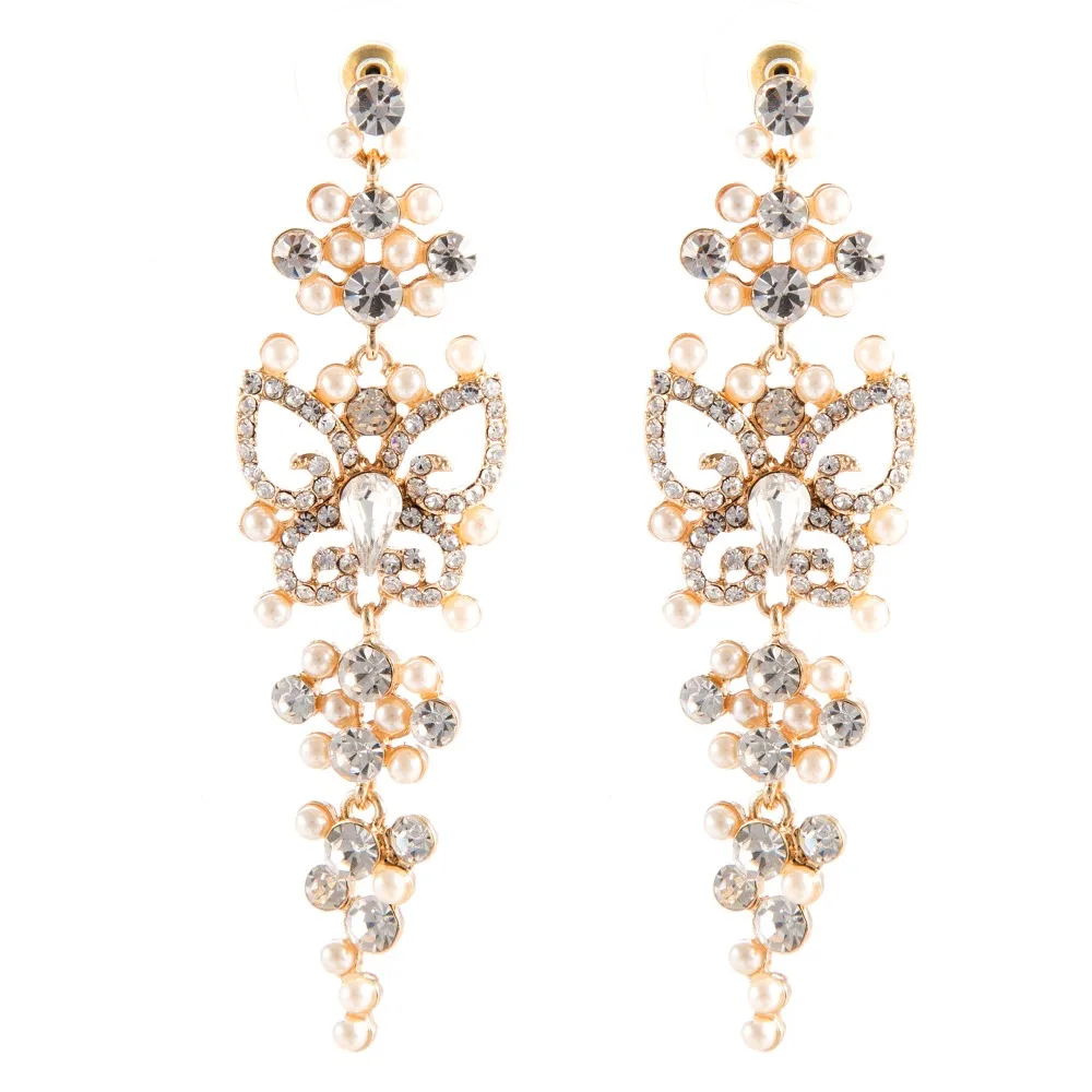 Новой форме бабочки искусственный жемчуг длинные висячие серьги для женщин