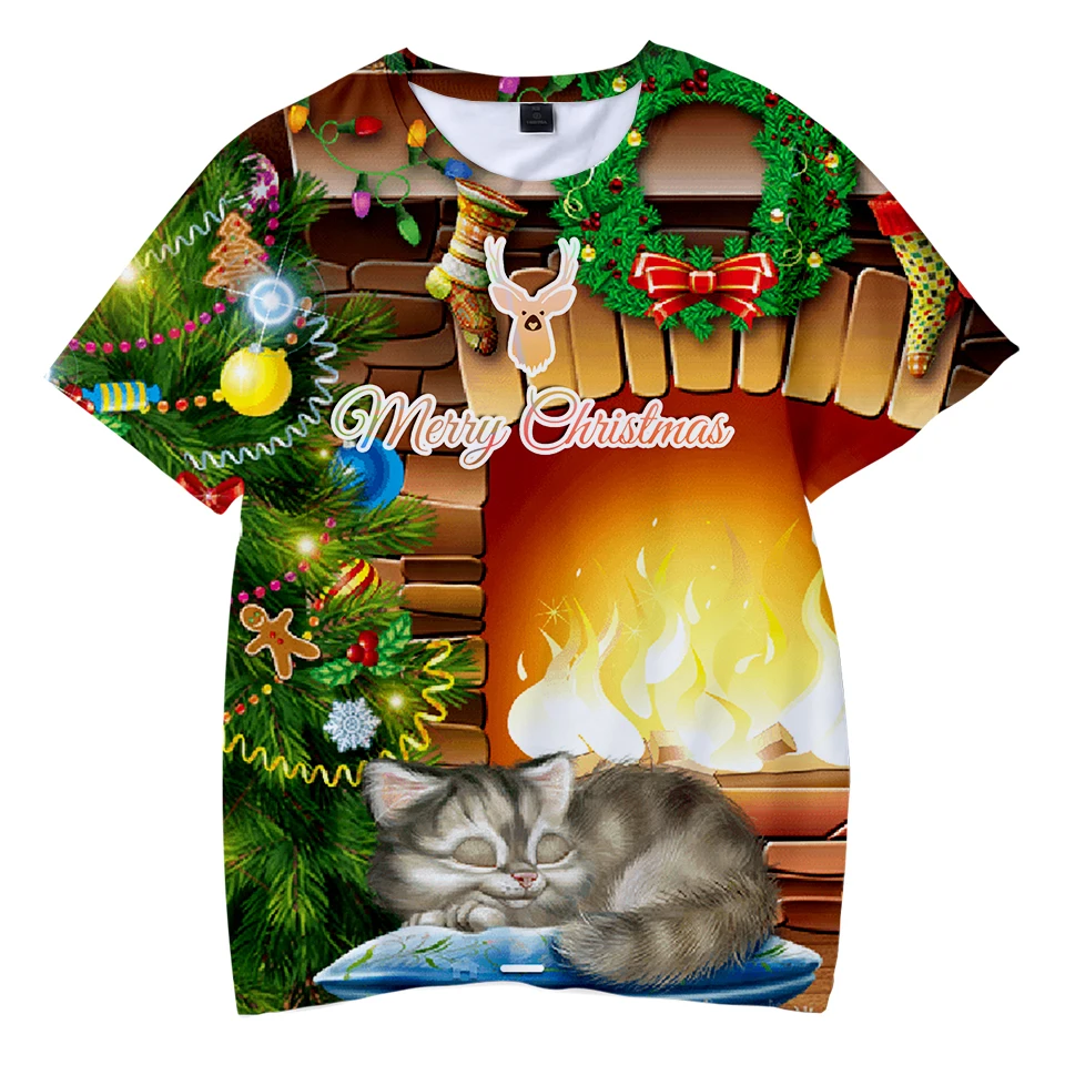 Рождественские летние детские футболки с 3D принтом Новинка 2018 года модные