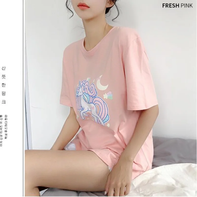 Dreamlikelin Harajuku Kawaii одежда летняя корейская модная весенняя футболка Милая футболка для девочек с рисунком единорога Луны звезд