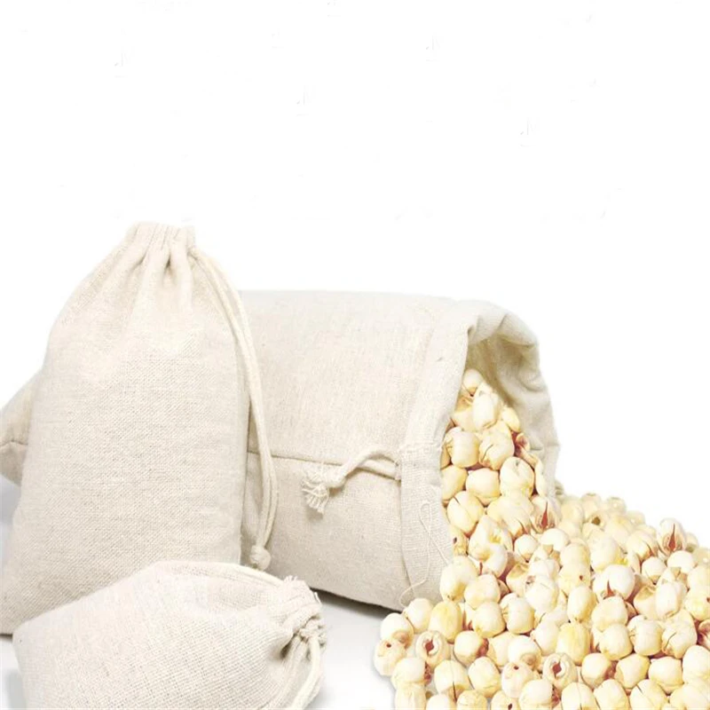 Drawstring Cotton Linen Food Storage Bag Reusable Handmade Small Shopping Coin Travel Christmas Gift Pouch | Дом и сад