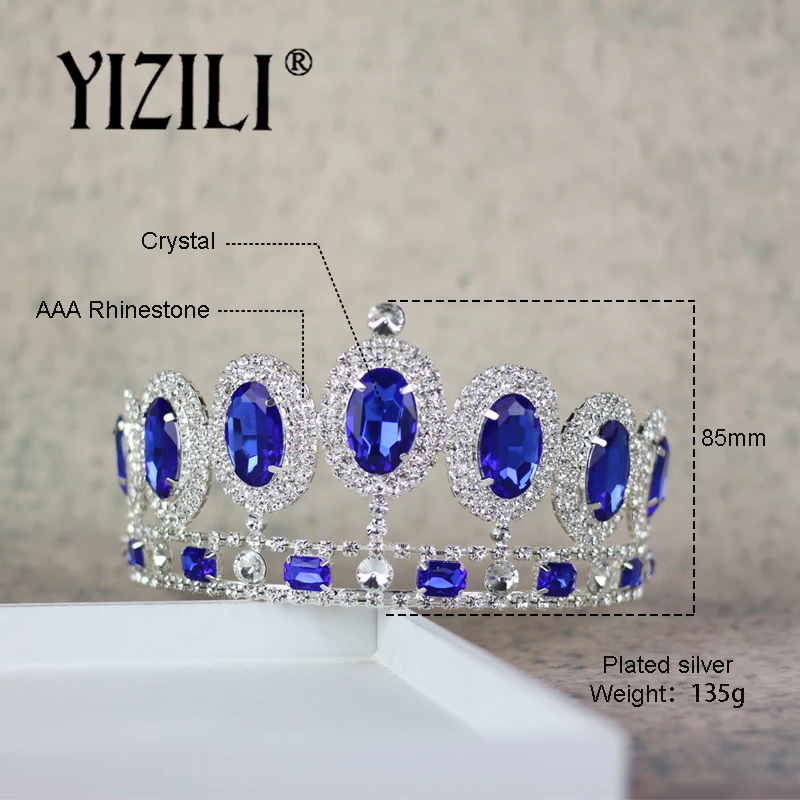 YIZILI, синий, большой кристалл, ужин, королева, король, Корона невесты, украшение для волос, украшение для волос, платья для девочек с цветочным узором, аксессуары для выступлений, C039