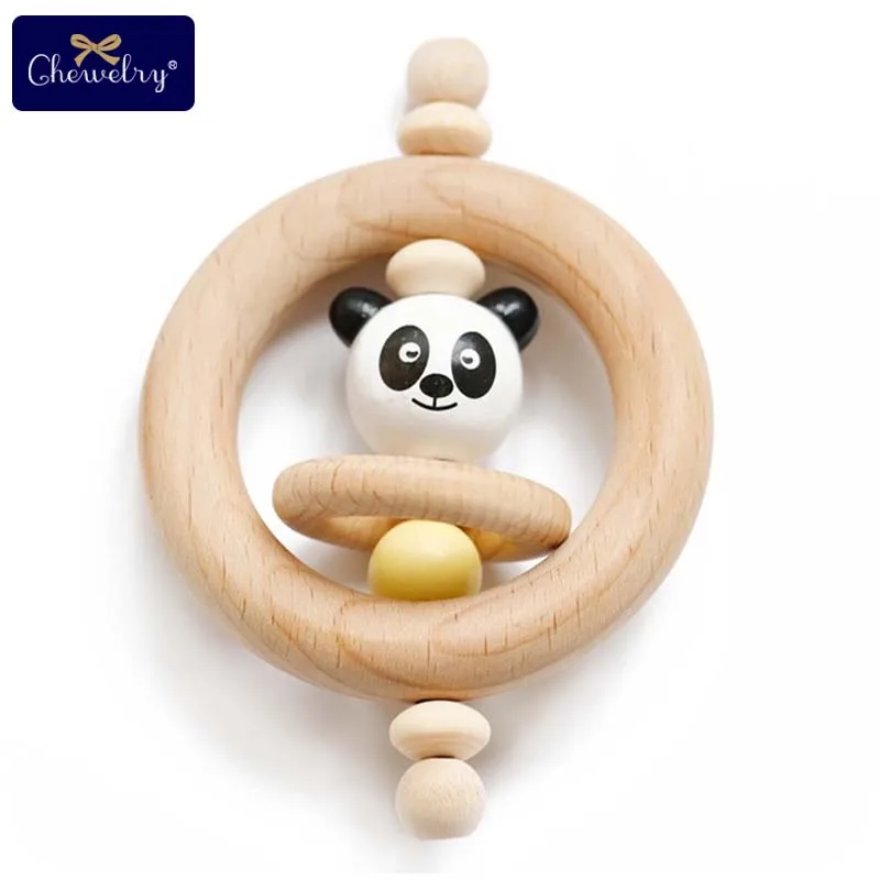 Panda Rattle 1 шт., детская погремушка, деревянные кольца, Пищевая силиконовая игрушка для прорезывания зубов, игрушечная коляска Монтессори, деревянный грызун, детские товары, игрушка - Цвет: Panda Rattle