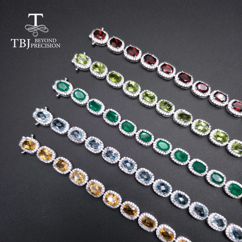 

TBJ,natural citrine topaz green agate peridot garnet gemstone bracelet in 925 sterling silver jewelry for madam engagement gift