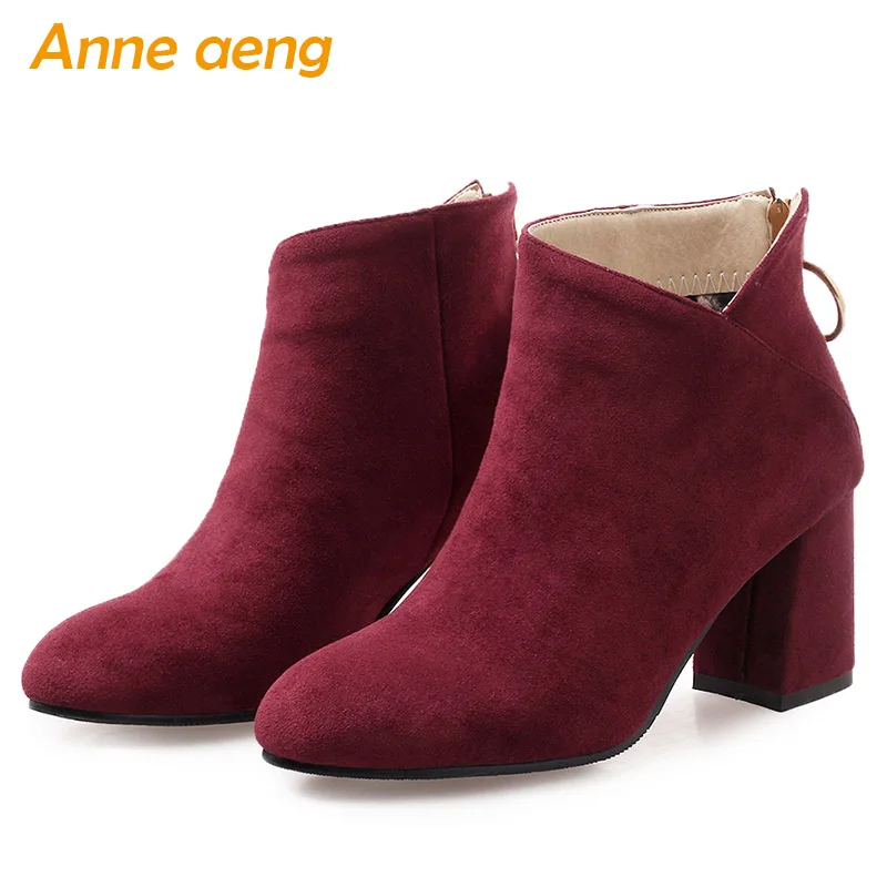 

2019 new Autumn winter women boots Ankle high heels zip ladies sexy warm snow boots wine red winter women shoes big size 33-46