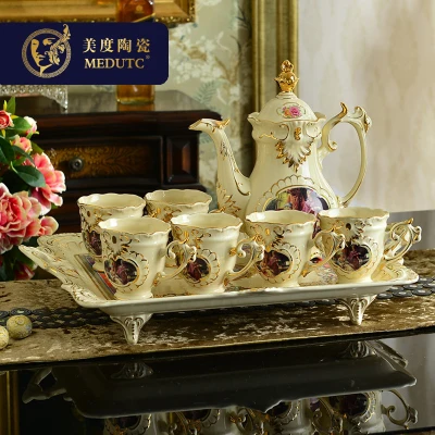 

European Bone China Tea Set Coffee Cup Afternoon Tea Set With Tray Luxury Coffee Drinkware Wedding Gift Home Decoration
