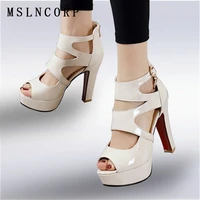 plus size 34 50 patent leather women sandals high heels summer fashion female gladiator platform shoes elegant dress party pumps