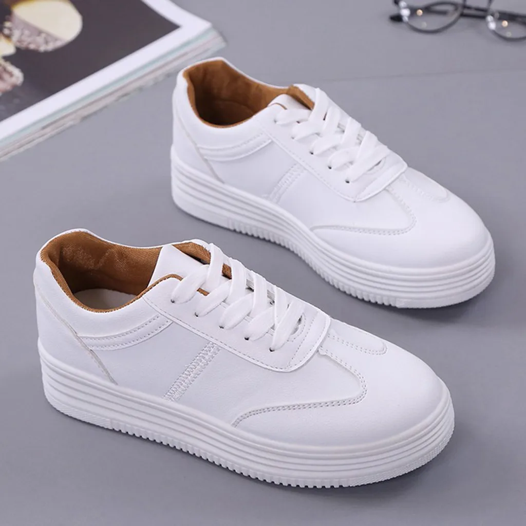 Белые кроссовки для женщин Классическая маленькая белая обувь на толстой