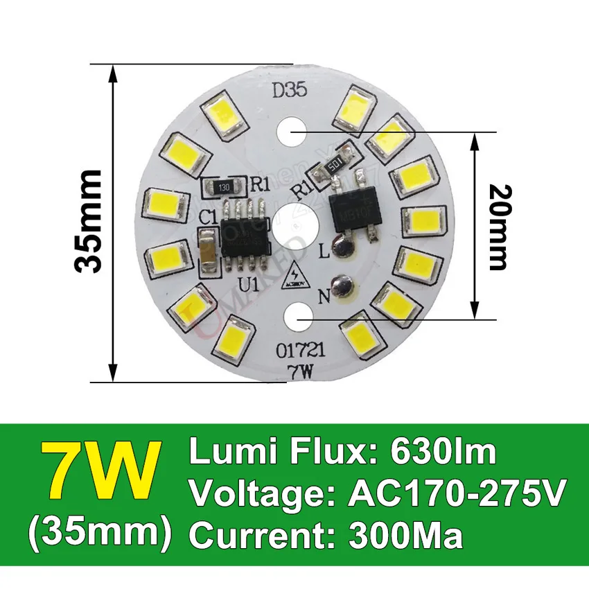 15 Вт 48 мм ac 220 В светодиодный pcb SMD2835 3 Вт 5 Вт 7 Вт 9 Вт 12 Вт интегрированный ic драйвер, светодиодный smart IC SMD, светодиодный светильник источник для светодиодный лампы - Испускаемый цвет: 7W 35mm