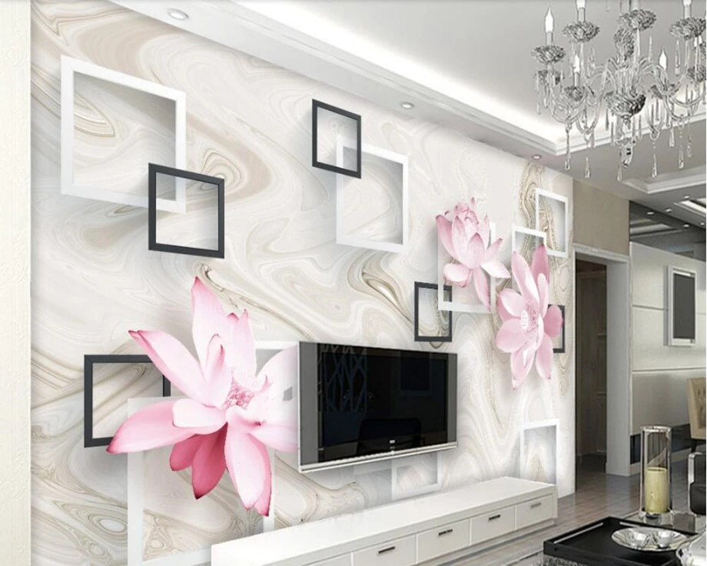 Papel de parede Modern aesthetic box lotus 3d wallpaper living room sofa TV backdrop bathroom bedroom wall papers home decor |