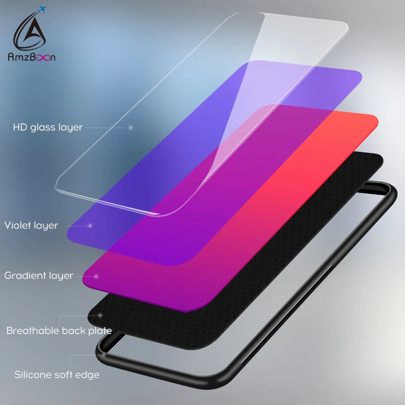 Amzboon Gradient Tempered Glass Case For Redmi Note 5 case Luxury Soft Silicone Frame Back Cover pro Phone | Мобильные телефоны и