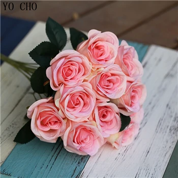 pink YO CHO 40 см искусственные цветы розы Белая роза для свадебного букета красивый дисплей цветок домашний декор бонсай цветок - Цвет: pink
