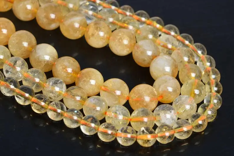

Genuine Citrine Beads 6mm 8mm 10mm 12mm Round Citrine Beads Full Strand 15.5"